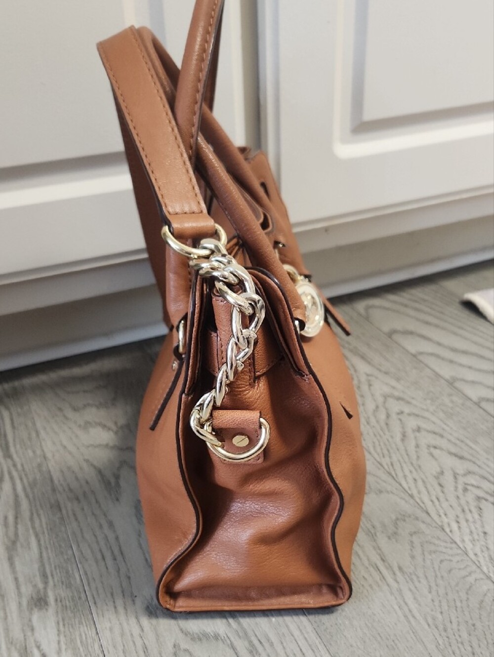 Michael Kors Cognac Leather Satchel with Gold Hardware - Picture 4 of 11
